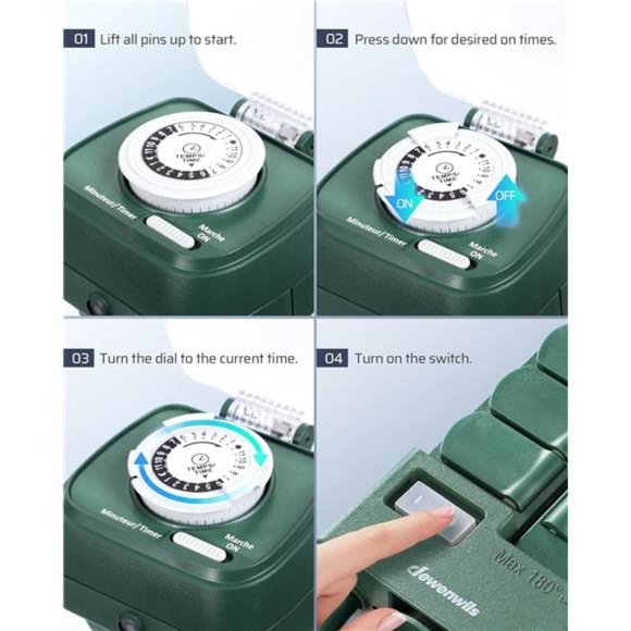 DEWENWILS Outdoor Mechanical Power Stake Timer, Waterproof, 6 Grounded Outlets - Picture 2 of 7